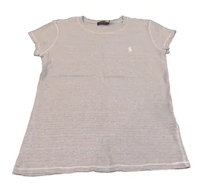 Polo Ralph Lauren Misses Striped Tee Medium Grey White Crew Neck Cotton thumbnail 1