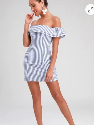 Lulus Seaside Skipper Blue Striped Off-the-Shoulder Mini Dress thumbnail 3
