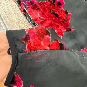 Anthropologie Ettwa Burnout Velvet Jumpsuit Black Red Floral Wide Leg‎ small thumbnail 9