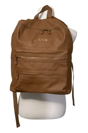 Plexus Brown Vegan Pebble Leather Multi-Pocket Backpack Purse | Cognac Gold thumbnail 1