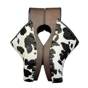 Verderosmarino Shoes Womens Size 7.5 Black Cow Print Leather Wedge‎ Mules thumbnail 7