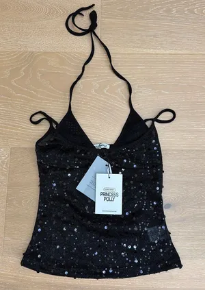 Princess Polly Cami Top Layered Sequins Odena Size US0 Black thumbnail 1