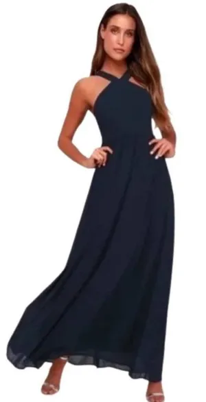 Lulus Air of Romance Navy Blue Sleeveless Formal Maxi Dress‎ Size L thumbnail 1