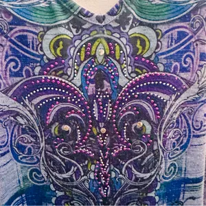 Live & Let Live Blue & Purple Printed Embellished Long Sleeve Top Women's thumbnail 8