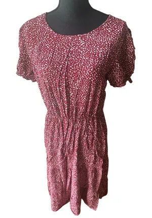 Grecerelle Red Polka Dot Maxi Dress Tiered Skirt Elastic Waist Casual Chic thumbnail 1