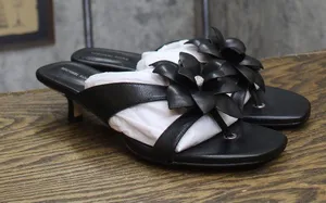 Michael Michael Kors Floral Embellished Leather Kitten Heel Sandal Black 7.5M thumbnail 1