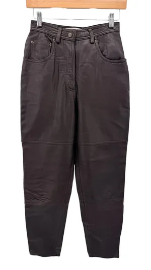 Valerie Stevens Sport Leather Pants Womens 4 Brown Straight Leg‎ Lined Vintage thumbnail 1