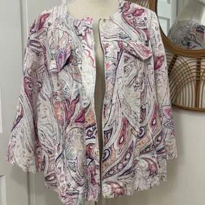 Chico's‎ Linen Zip Up Jacket Shacket Sz 3 (XL) Boho Chic Coastal Paisley Career thumbnail 10