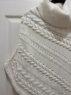 Anthropologie Cream Cable-Knit Cowl Neck Knit Poncho - XS thumbnail 2