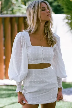 Sabo Skirt • Indiana Puff Top white cropped embroidered long balloon sleeve thumbnail 1