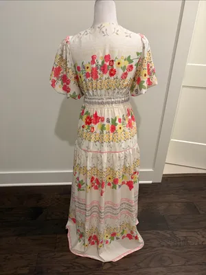New Without Tags Entro Floral V-Neck Puff Sleeve Maxi Dress Sz S thumbnail 7