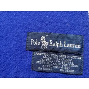 Polo Ralph Lauren Wool Scarf Purple Pink Pony Fringe 58"x12" FLAW HAS HOLE thumbnail 3