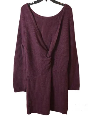 Aerie Twist knot Back Sweater Dress Merlot Purple Maroon Medium thumbnail 1