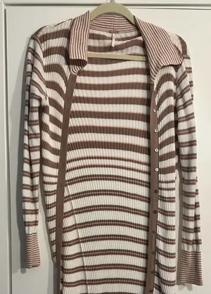 Free people Striped Rib-Knit Button long Cardigan thumbnail 1
