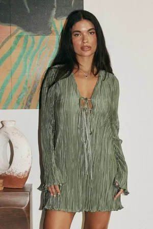 Princess Polly Malop long sleeve mini dress sage thumbnail 3