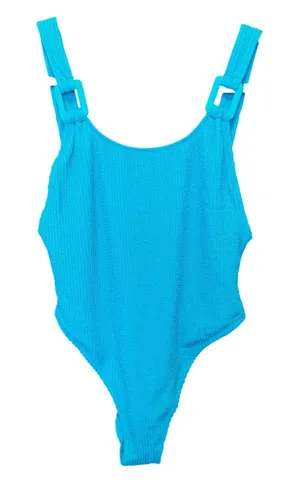 NWT Aerie One Piece Swimsuit‎ Women Medium Blue Shimmer Textured Cheekiest Swim thumbnail 1