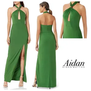 NWT Aidan by Aidan Mattox‎ Moss Green Halter Gown Maxi Dress Wedding Gala Party thumbnail 2