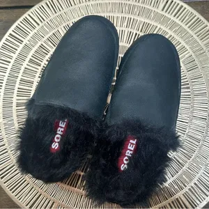 Sorel Go - Errand Run Women's Slippers Size 6 Black Leather & Faux‎ Fur EUC thumbnail 3