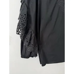 J. Crew Ruffle Sleeve Black Top Embroidered Eyelet Women’s Size Small thumbnail 4