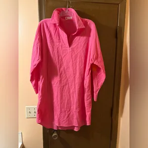 Caryn Lawn Preppy Corduroy Star Elbow Patch Dress in Pink thumbnail 3