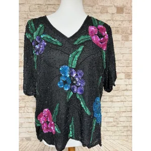 Vtg Stenay Silk Beaded Sequined Tunic Shirt Large Stunning‎ thumbnail 4