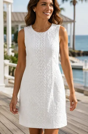 Lilly Pulitzer Mila Stretch Shift‎ Dress Resort White Turtle Pucker Jacquard 10 thumbnail 1