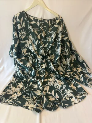 Abercrombie & Fitch Green and White Floral Romper thumbnail 1