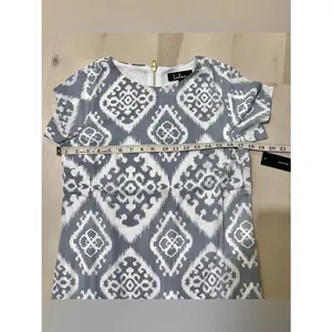 Lulus NWT Small Grey Ivory Geometric Slate Print Shift Dress Old Money Chic thumbnail 7