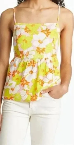 Sanctuary Linen Blend Floral Cami Top Large Multicolor Square Neck Cut Out NWT thumbnail 1
