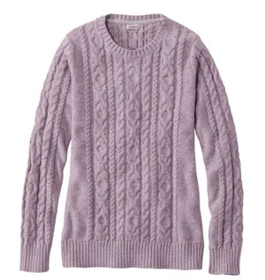 LL Bean Pink Marled‎ Double L Mixed Cable Crew Neck Pullover Sweater Size LARGE thumbnail 1