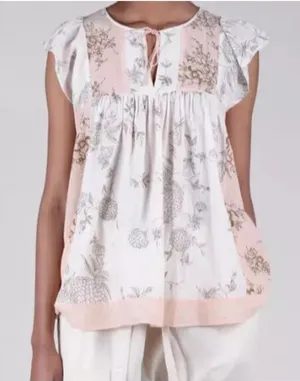 Ulla Johnson‎ Flutter Sleeve Floral Botanical Ivory Blush Pink Blouse thumbnail 1