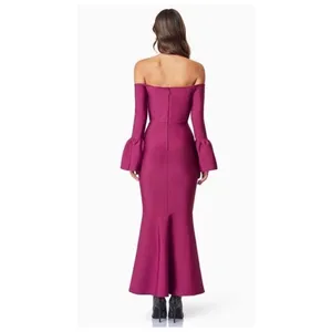NWT Elliatt Ella Off-Shoulder‎ Bell Sleeve Gown in Wine Sz Small $230 thumbnail 4