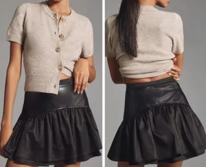 Anthropologie Avec Les Filles Faux-Leather Ruffled Mini Skirt, Size 10 thumbnail 2
