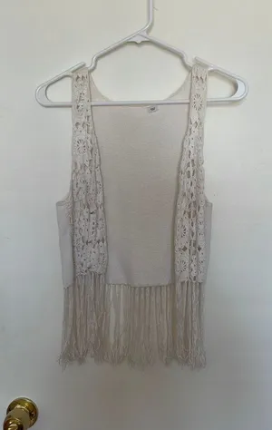 White Boho Fringe Top thumbnail 1