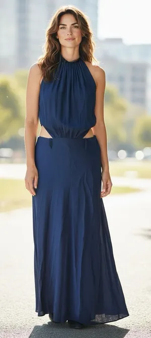 NWT Abercrombie & Fitch Navy Side Cut Out Maxi Dress Small NO BELT thumbnail 1
