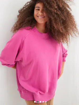 Aerie Down-To-Earth Crew Sweatshirt in Fuchsia Pink W2489 Sz XS thumbnail 1