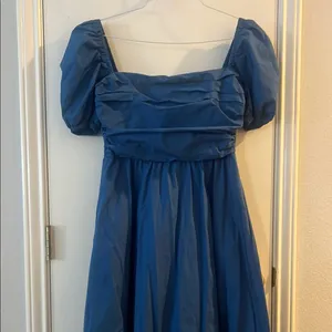 Few Moda O.P.T River Blue Puff Sleeve Midi Dress size Large L thumbnail 2