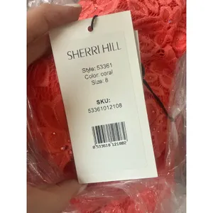 NWT Sherri Hill 53361 Coral Stretch Lace High Slit Halter Gown Dress Size 8 thumbnail 5
