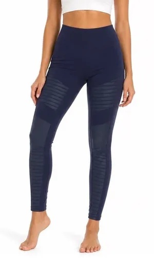 Alo Leggings Womens M Moto Navy Blue Quilted Mesh Activewear Excellent thumbnail 1