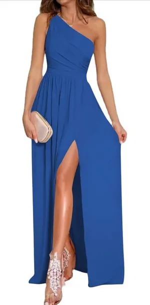 Amazon Women's‎ Sleeveless Ruched Maxi Long Dress one shoulder thumbnail 1