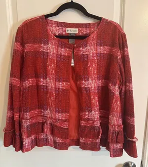 Go Fish Clothing & Jewelry Co. Red & Pink Plaid Jacket‎ Large NWT Coastal thumbnail 1
