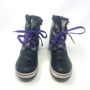 Sorel Tivoli II Leather Plaid Lace-Up Snow Boots‎ Black Gray Purple Size US 5 thumbnail 2