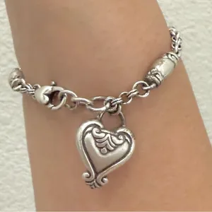 Retired BRIGHTON Blair Heart Barrel Link Chain Silverplated Heart Charm Bracelet thumbnail 12