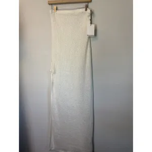 Reformation Jasmine Knit Maxi in White Ivory Sheer Side Slit Coverup Dress 8 NWT thumbnail 10