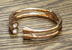 NEW Rhinestone Double Split Band Hinged Open Cuff Bracelet Rose Gold / Clear thumbnail 1