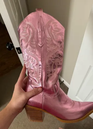 Pink metallic amazon cowgirl boots thumbnail 1