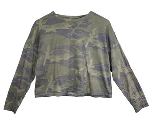 Abercrombie & Fitch Green Camo Camouflage Crop Long Sleeve T-Shirt Womens Size M thumbnail 1