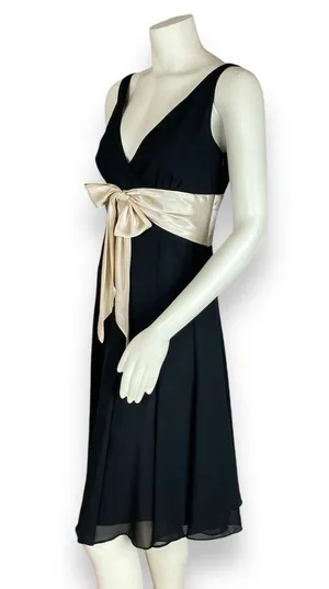 Vintage Chiffon Dress Bow Waist Satin V-Neck Sheer Sleeveless Homecoming Holiday thumbnail 15