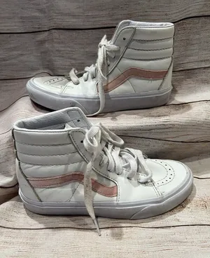 Vans SK8 Classic Hi White Leather Pink Stripe Skate Shoes Womens SZ M 4.5 W 6 thumbnail 1