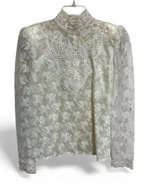 Vintagew Scott McClintock blouse Size 10 Lace High Neck Victorian Boho Bridgeton thumbnail 1